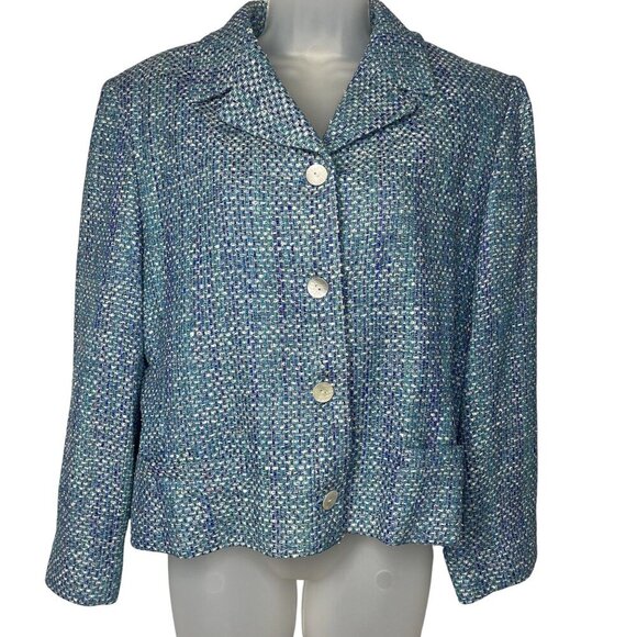 VTG Madison Gray Blue Green Textured 100% Silk Women SZ 14 Blazer Jacket USA - Picture 1 of 10